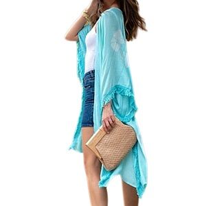 BOUTIQUE* SHIRALEAH Vida Tie Dye Kimono‎ in Turquoise